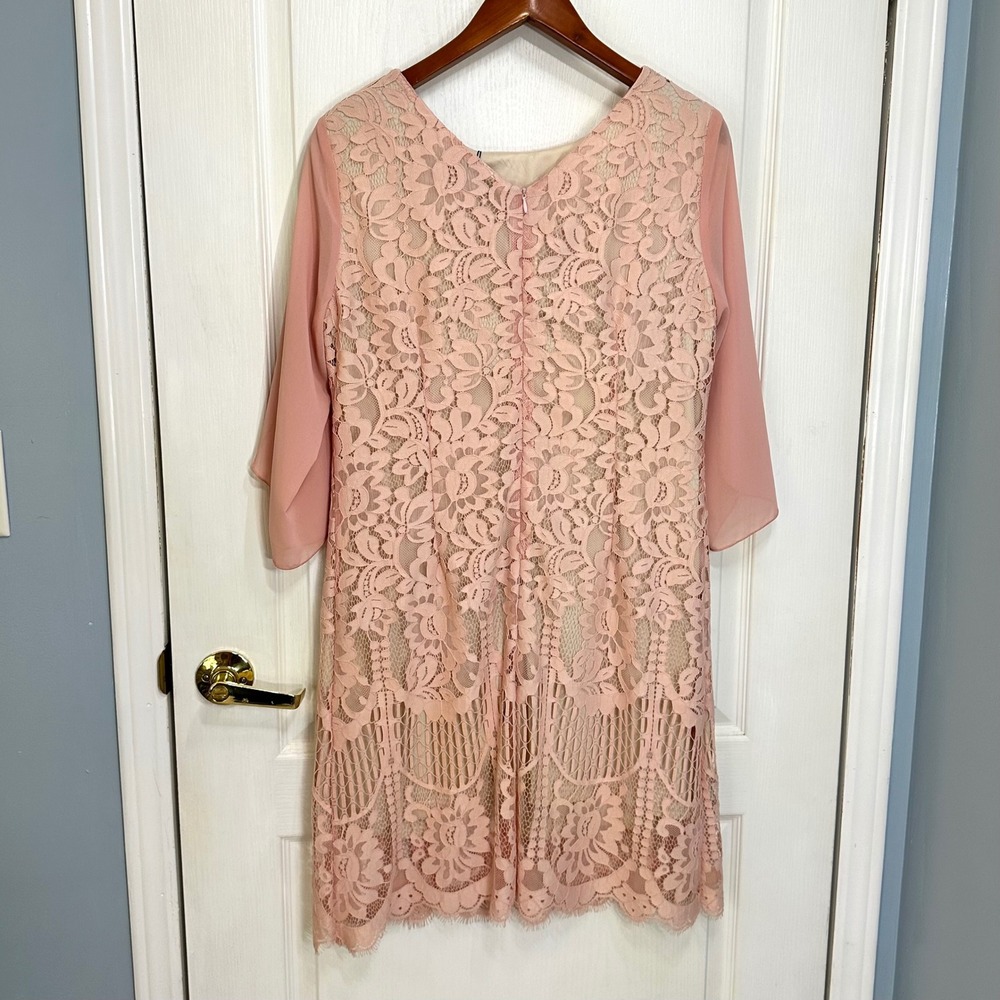 COOAN Women Pink Floral Lace Chiffon Sleeve Cocktail Party Dress Large Y-01-2 - Picture 9 of 11